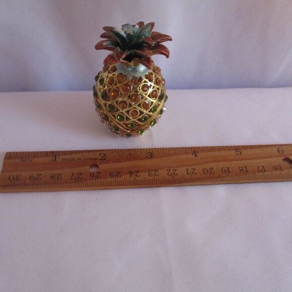 Jeweled Pineapple Trinket Box Hinged Decorative Jewelry Holder Gift Box - Picture 5 of 7